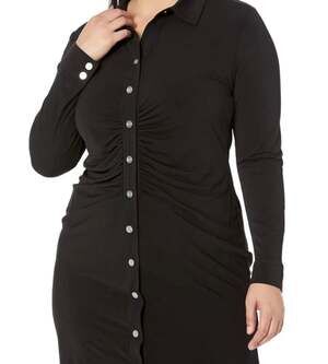 MICHAEL Michael Kors Black Ruched Button-Front Long Sleeve Mini Dress